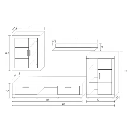 COMPOSICION UNICA LEDS 259CM. FIORDO CAMBRIA-GRAFITO