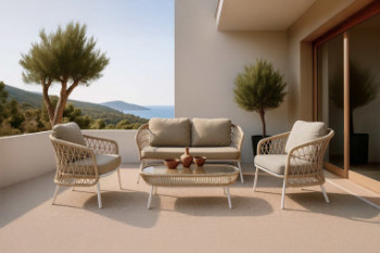 SET  ODESA SOFA+SILLONES+MESA CENTRO BLANCO