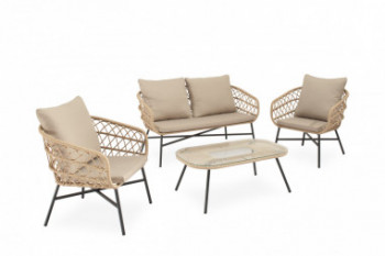 SET PERUGIA SOFA+SILLONES+MESA CENTRO NEGRO