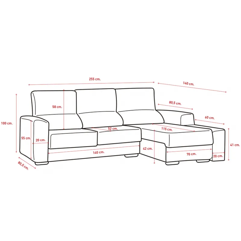 Chaiselongue izquierda Málaga beige o gris