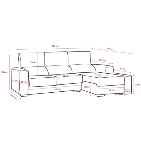 Chaiselongue izquierda Málaga beige o gris