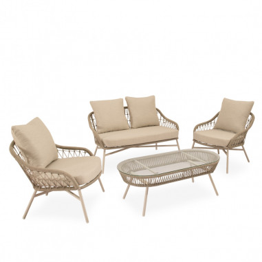 SET SALONICA SOFA+SILLONES+MESA CENTRO BEIGE