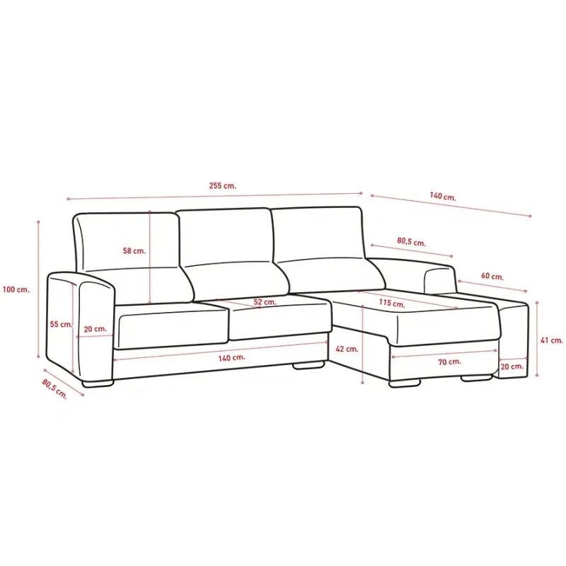 Chaiselongue Málaga derecha beige o gris