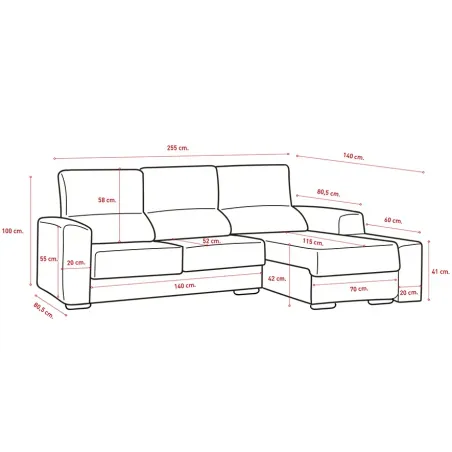 Chaiselongue Málaga derecha beige o gris