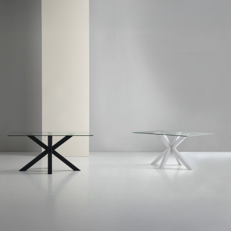 MESA DEMI 180 CRISTAL/PATAS BLANCO