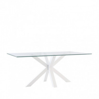 MESA DEMI 140 CRISTAL/PATAS BLANCO
