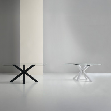 MESA DEMI 160 CRISTAL/PATAS BLANCO